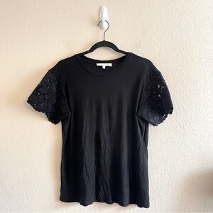 Alexis Black Short Sleeve Blouse Lace Sleeves Minimalist Women's Size Large